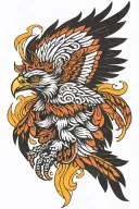 Native American culture flaming hawk spreading its wings tattoo design idea