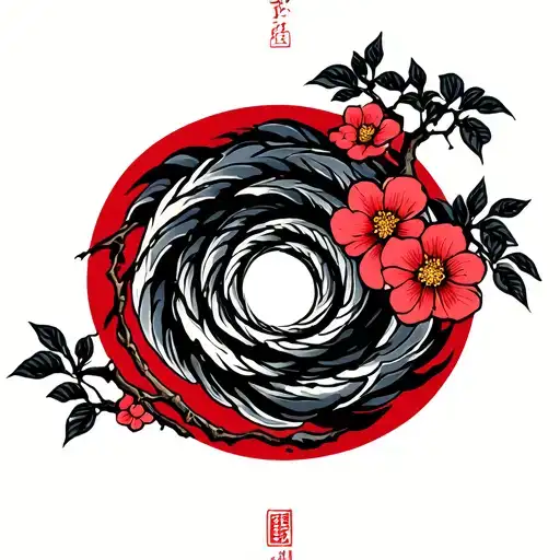 Japanese Spiral plumb blosson tree tattoo design idea