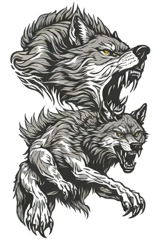 wolf growl Aggressive Defending tattoo design idea