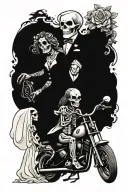 skeleton bride groom motorcycle riding tattoo design idea