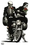 skeleton bride groom motorcycle riding tattoo design idea