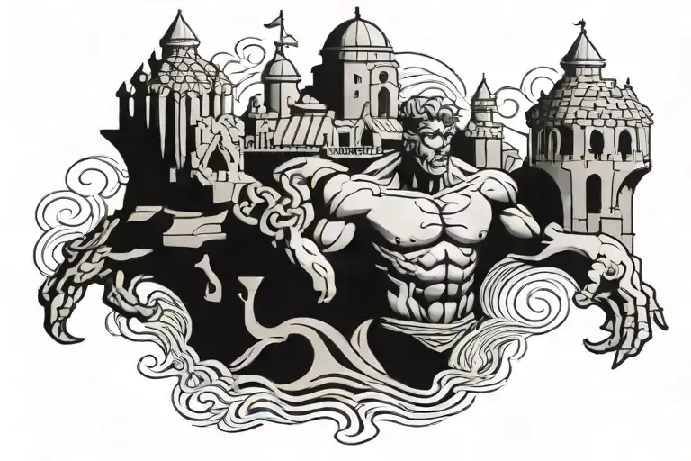 body building sandcastles tattoo design idea
