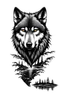 Forest, Lune Wolf's Head, River tattoo design idea