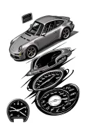Porsche 911 with speedometer in the background sleeve tattoo design idea