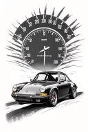 Porsche 911 with speedometer in the background sleeve tattoo design idea