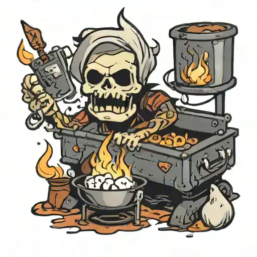 marshmallow roasting over a burning corpse tattoo design idea