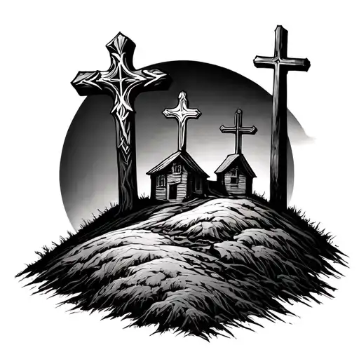 3 Crosses On A Hill tattoo design idea