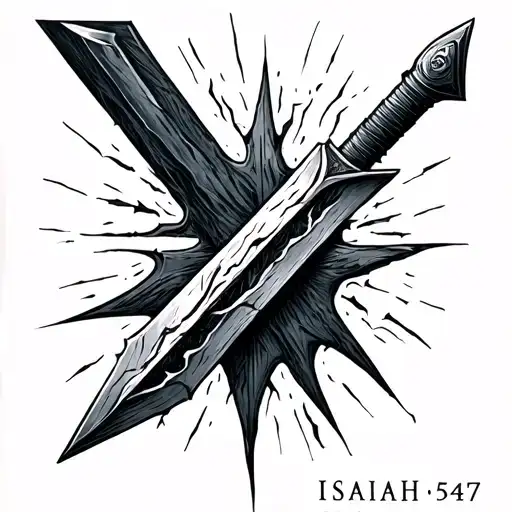 a broken sword representing isaiah 54:17 tattoo design idea