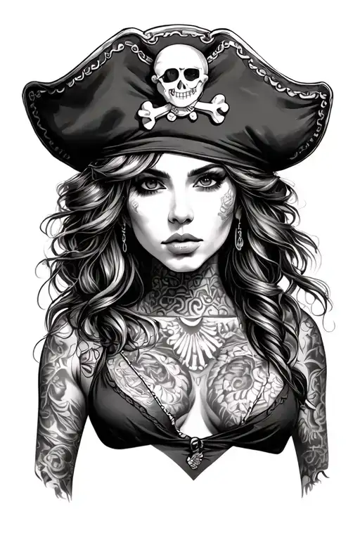 female pirate top less whit hat over face tattoo tattoo design idea