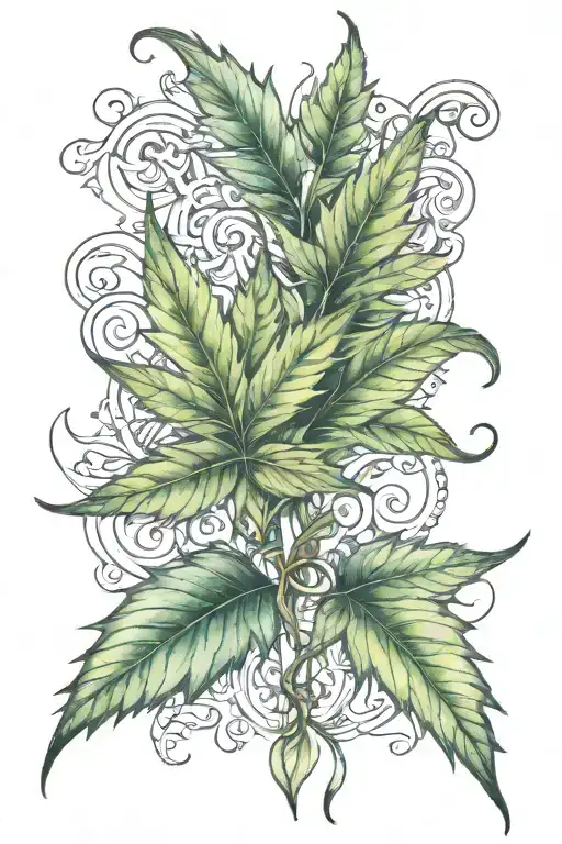 pot leaf intertwined with the name Mary, mom , wow tattoo design idea