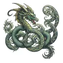 A dragon intertwined with a DNA strand symbolizing self growth tattoo design idea