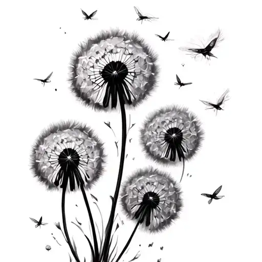 blowing dandelion, fireflies , breast cancer tattoo design idea