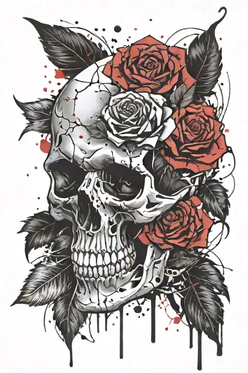 Rose inside skull tattoo design idea