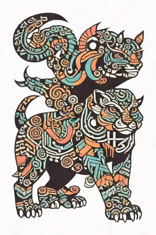 psychedelic geometric inca wild animal tattoo design idea