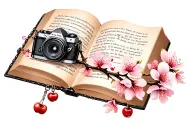 Book, camera, branch with cherry blossoms and number 47 charms bracelet  tattoo design idea