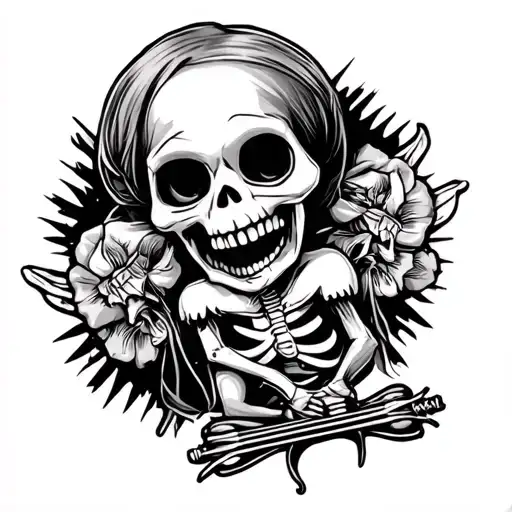 rocker skeleton chick tattoo design idea