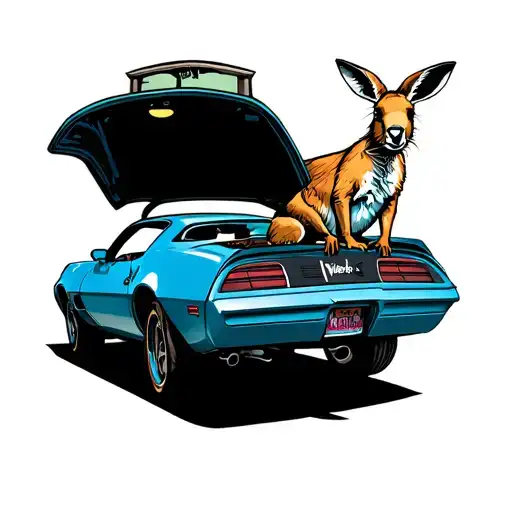 kangaroo driving a Pontiac firebird tattoo design idea