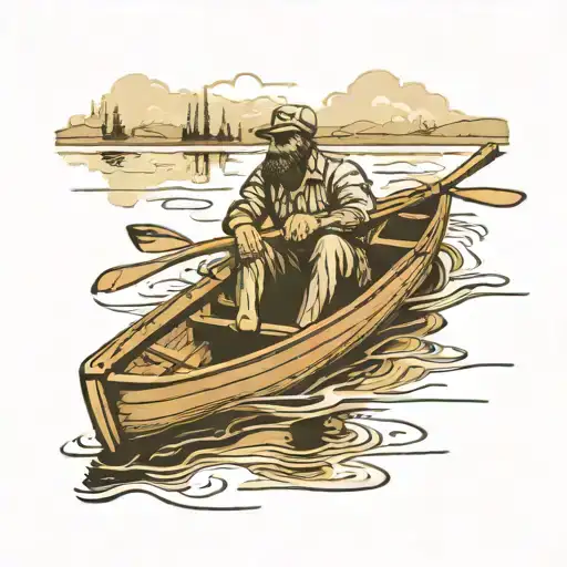 Man on a rowing boat on a lake reflecting tattoo design idea
