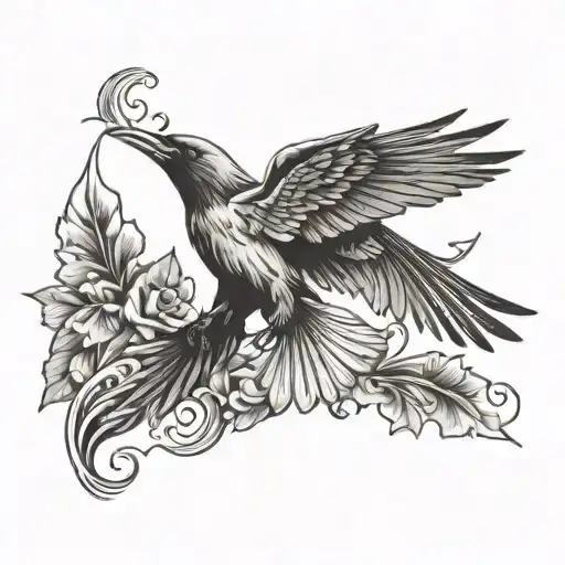 Crow swooping swallow bird tattoo design idea
