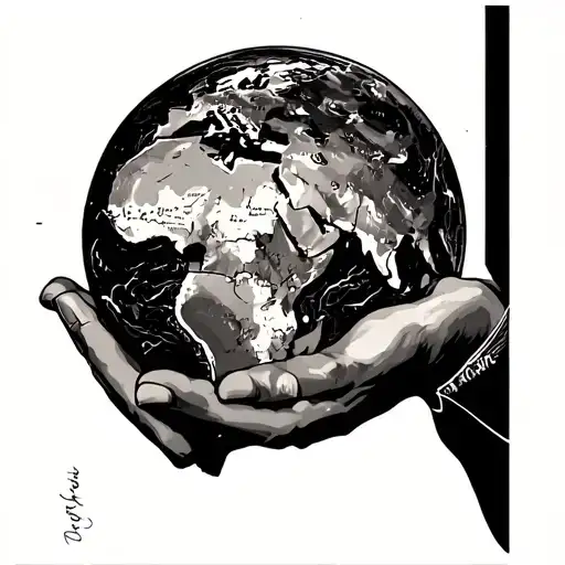 Altas holding the world(showing Africa) on the world it says the world is yours tattoo design idea