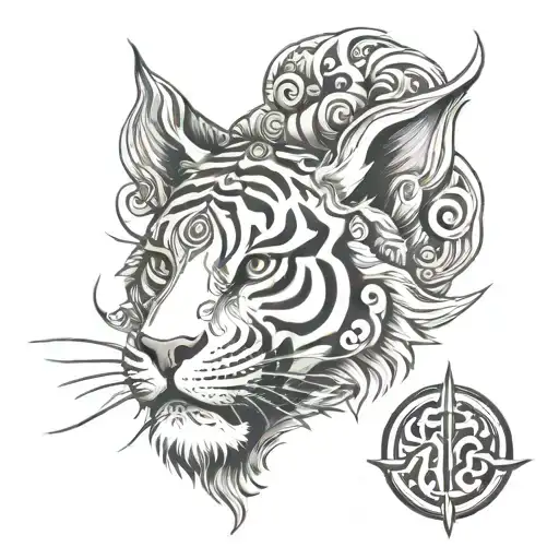 shiva half face trishul veena tiger half face tattoo design idea