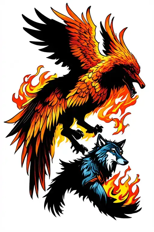 Phoenix and a wolf helping him rise from the ashes  tattoo design idea