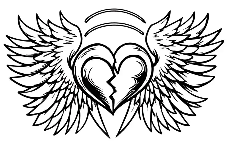 broken heart with wings and halo tattoo design idea