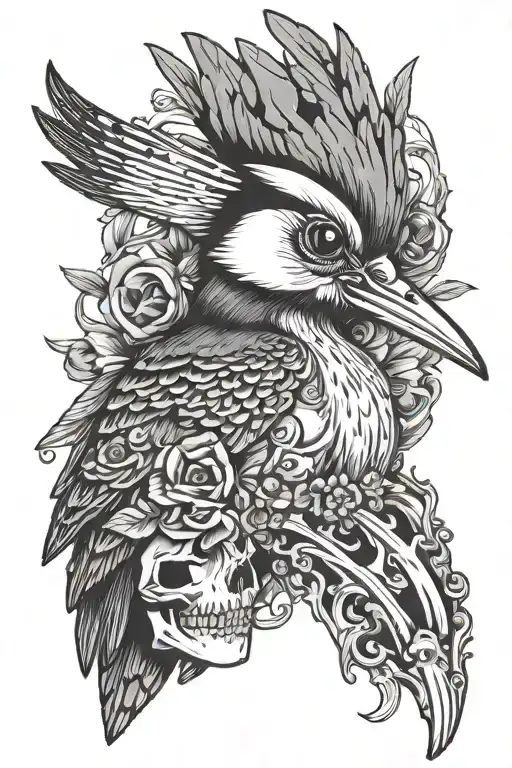 woodpecker, skull tattoo design idea