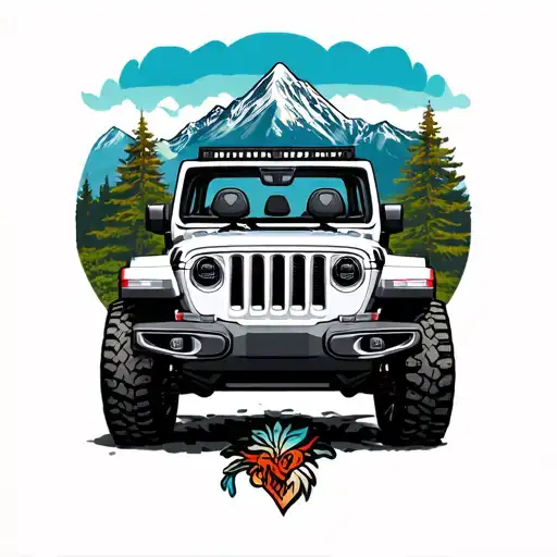 jeep wrangler 4 door in the mountains  tattoo design idea