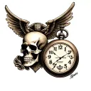 Harley Davidson logo with a skull and pocket watch tattoo design idea