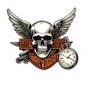 Harley Davidson logo with a skull and pocket watch tattoo design idea