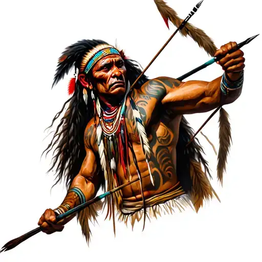 Native American demon shooting arrows at African warrior chest tattoo tattoo design idea