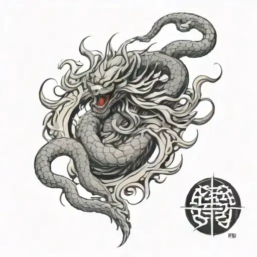 Quote on right chest and shenron dragon ball on left rib cage tattoo design idea