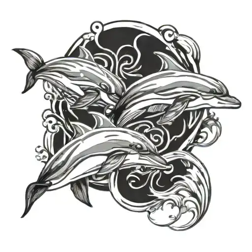 dolphins swimming in an infinity symbol paytern tattoo design idea