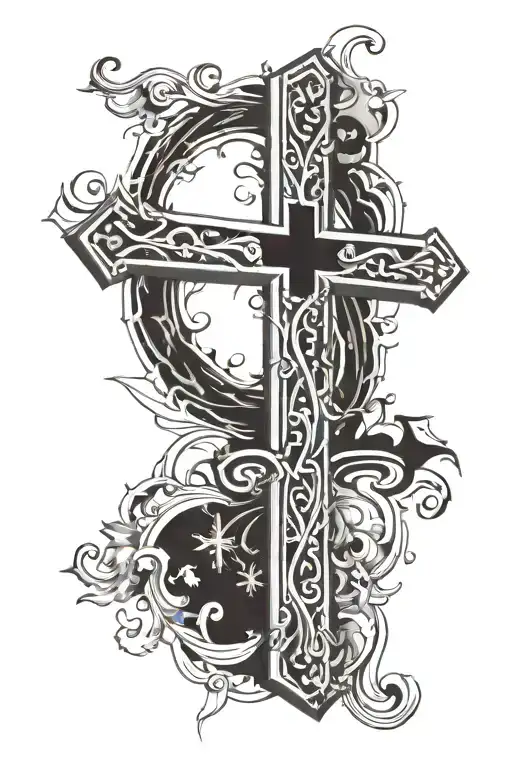 cross with G>^V tattoo design idea