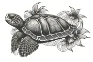 Fine line Aloha with turtle swimming tattoo design idea