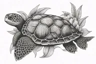 Fine line Aloha with turtle swimming tattoo design idea