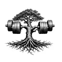 Dumbbells morphing into the roots of Yggdrasil tree tattoo design idea