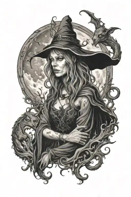 Elden Ring, Ranni the witch, full moon, dark tattoo design idea