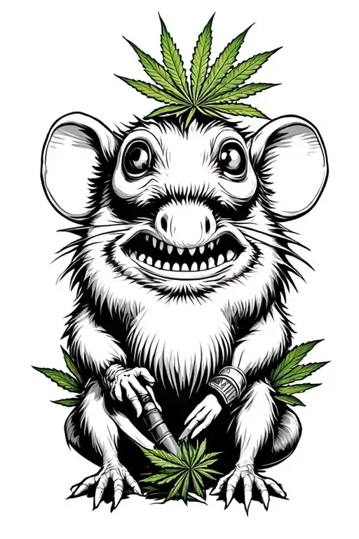 rat fink cannabis farmer tattoo design idea
