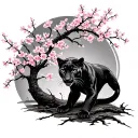 panther scratching down arm with cherry blossom tree tattoo design idea