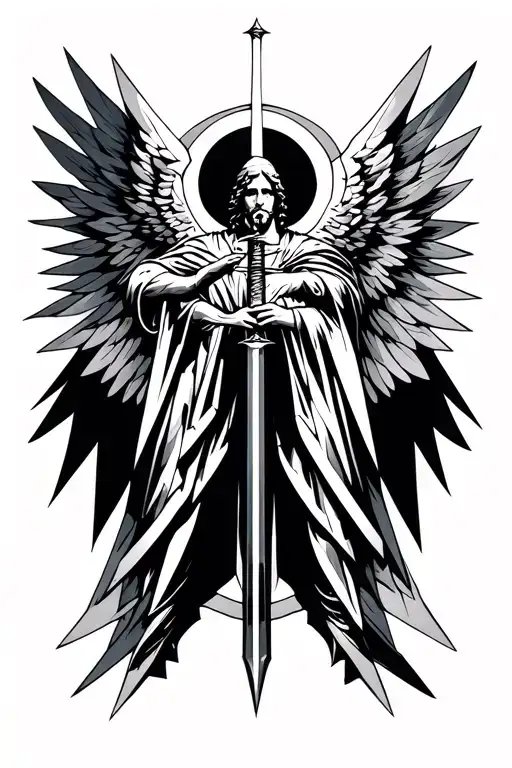 archangel gabriel holding a sword tattoo design idea