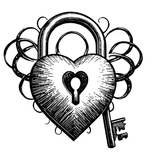 padlock with key and heart and infinite sign tattoo design idea