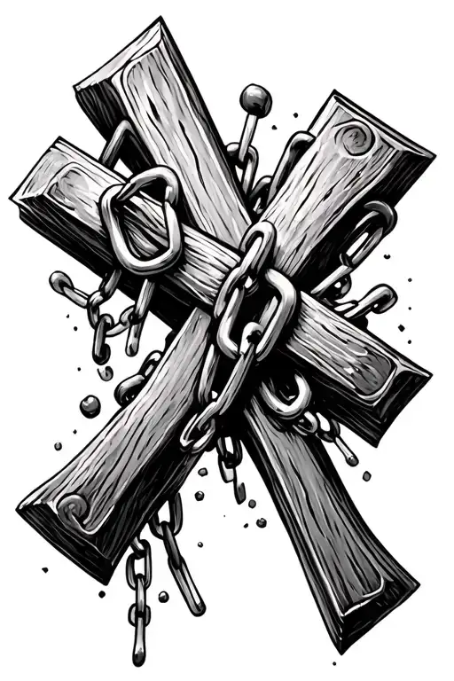 Cross snapping the links of a chain, leaving the chain broken tattoo design idea