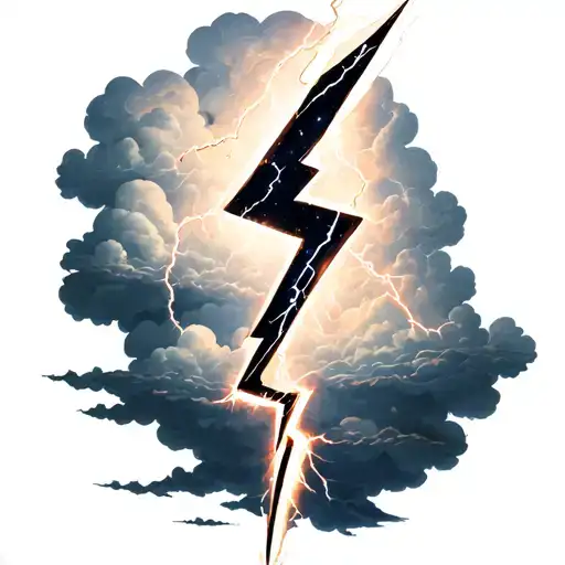softly shaded lighting bolts and clouds tattoo design idea