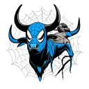 can you make me a blue and white balaclava an next ti him on web of spider and next to the spider a bull tattoo design idea