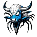 can you make me a blue and white balaclava an next ti him on web of spider and next to the spider a bull tattoo design idea