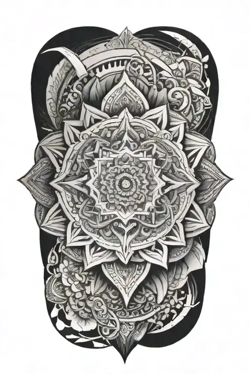 Mandala Along with geometrical shapes, circle at the elbow tattoo design idea