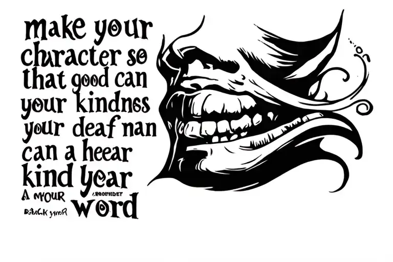 "make your character so good that a blind man can see your kindness and a deaf man can hear your kind word" written tattoo design idea