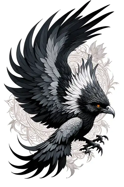 phoenix and mandala incorporating elements tattoo design idea